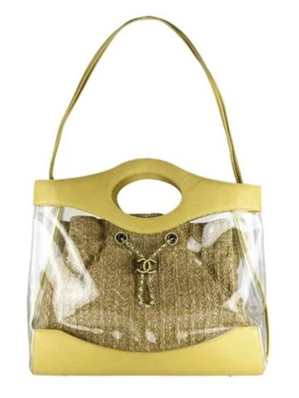 Auth CHANEL Handbag Shoulder Bag Light Yellow Leather/Vinyl/Silvertone - z10423